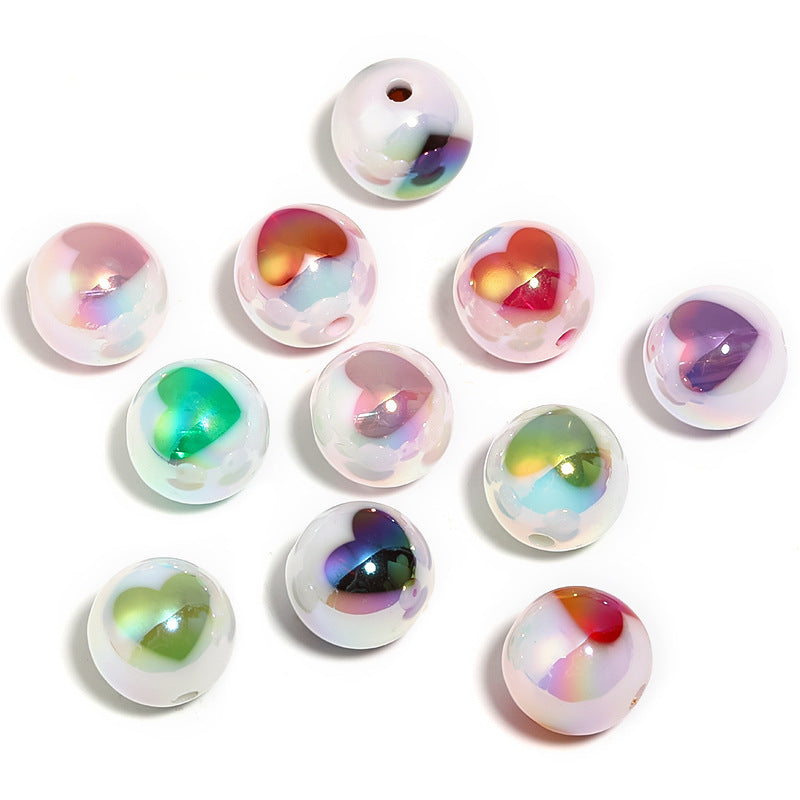 Plating Heart Star Acrylic Beads 16mm Milk White Printed 50pcs 6
