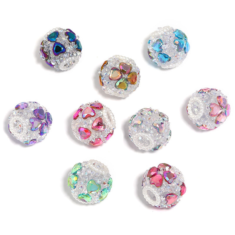 Embellished Bubblegum Beads 19mm Heart-Leaf Clover Rhinestone Wrapped 10pcs 5
