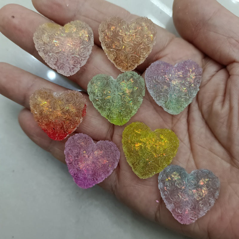 Gradient Floral Heart Acrylic Beads 25mm Pastel Colors 50pcs