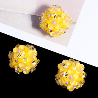 Embellished Bubblegum Beads 18mm Bee and Flower Design 10pcs 7