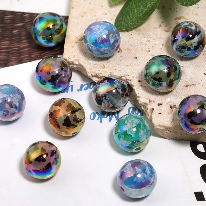 UV Plating Butterfly Acrylic Beads 16mm Lace Printed 50pcs 3