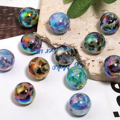 UV Plating Butterfly Acrylic Beads 16mm Lace Printed 50pcs 3