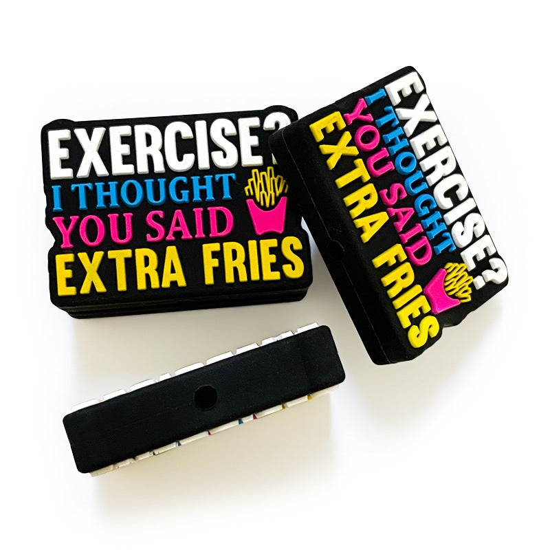 Silicone Focal Beads French Fries Colorful Text on Black 20pcs 3