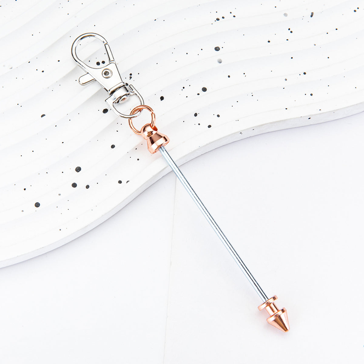 Beadable Keychain Metal Conical Bullet Shape Rose Gold Silver Gun Gray Black 6
