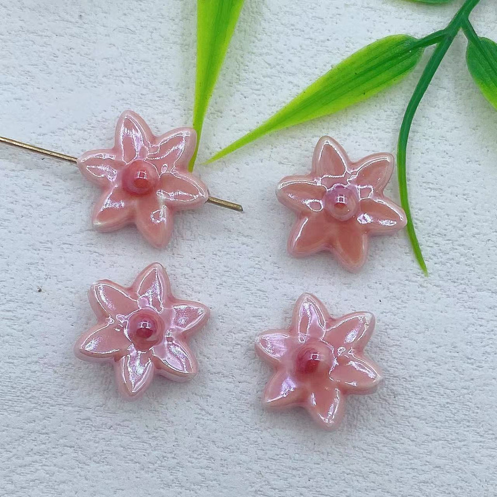 Camellia Ceramic Beads 17mm Glazed Multicolor Flower 10pcs 4
