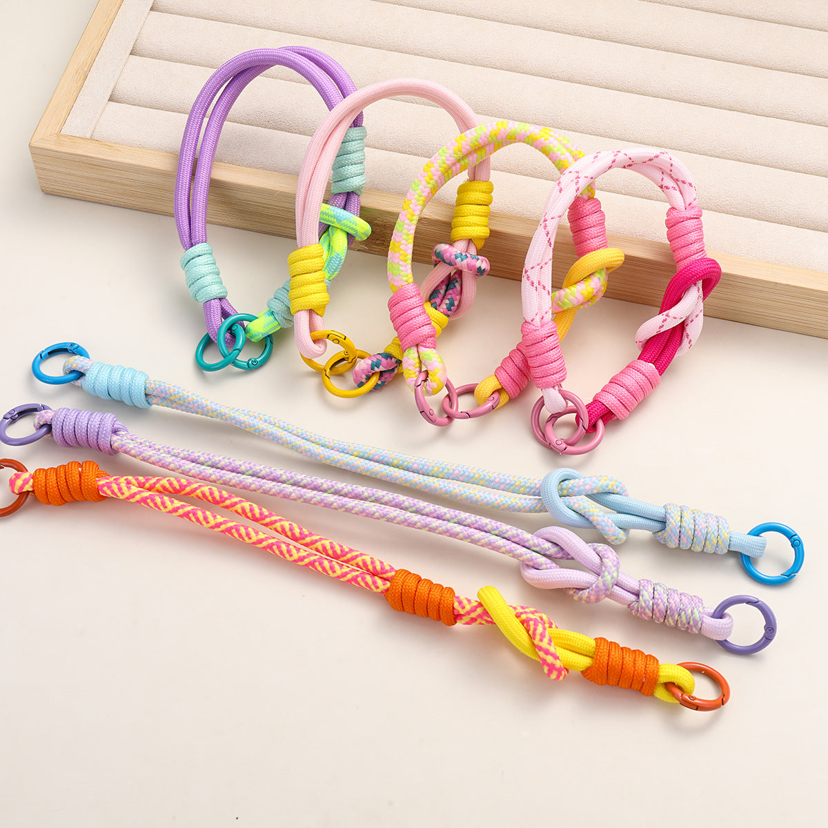 Patterned Macrame Dual Ring Phone Charm Polyester 33cm 2pcs