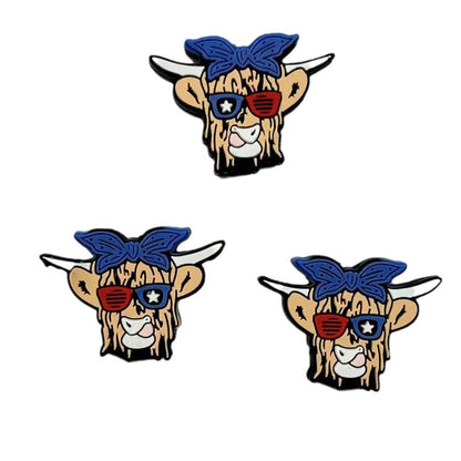 Silicone Focal Beads Independent Day US Flag Cowboy Boots Hearts 20pcs 5