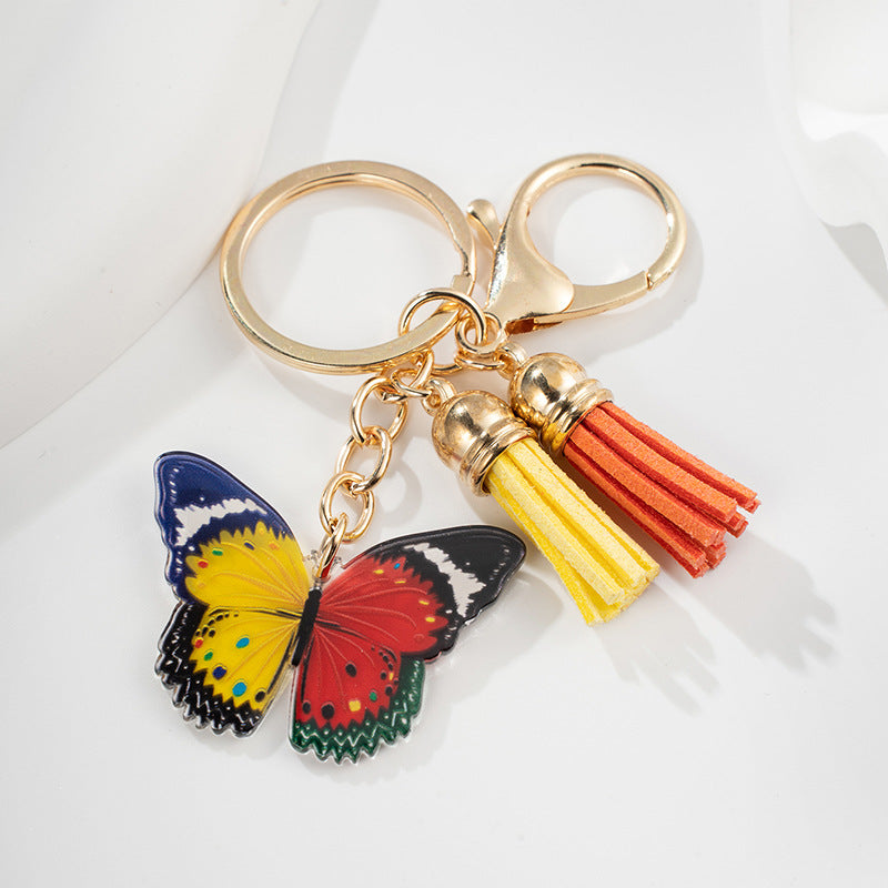 Acrylic Butterfly Keychain Colorful Wings Tassel Charm 2