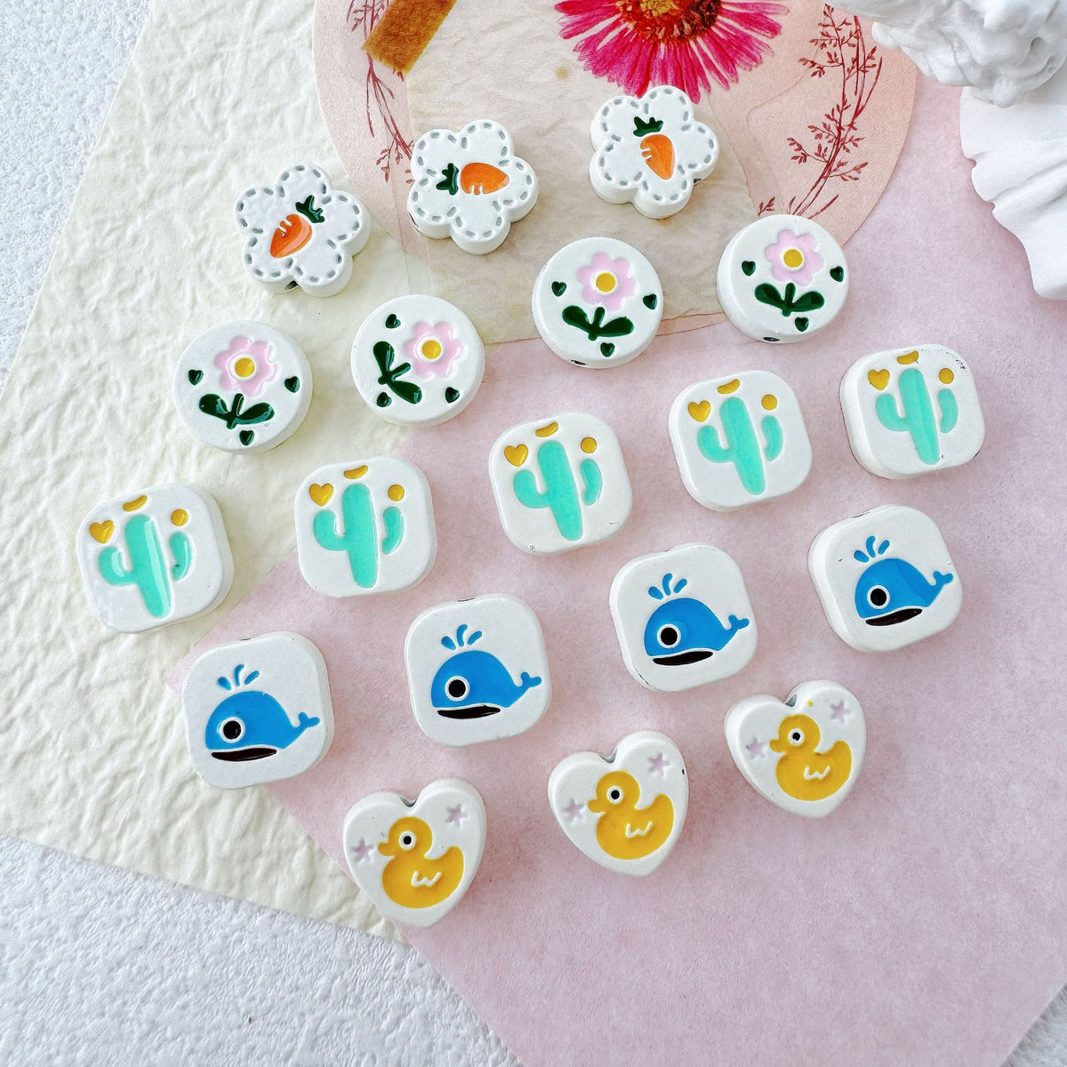 Animal and Plant Series Metal Beads 1.5mm Hole Double-Sided Painted Alloy 10pcs 2