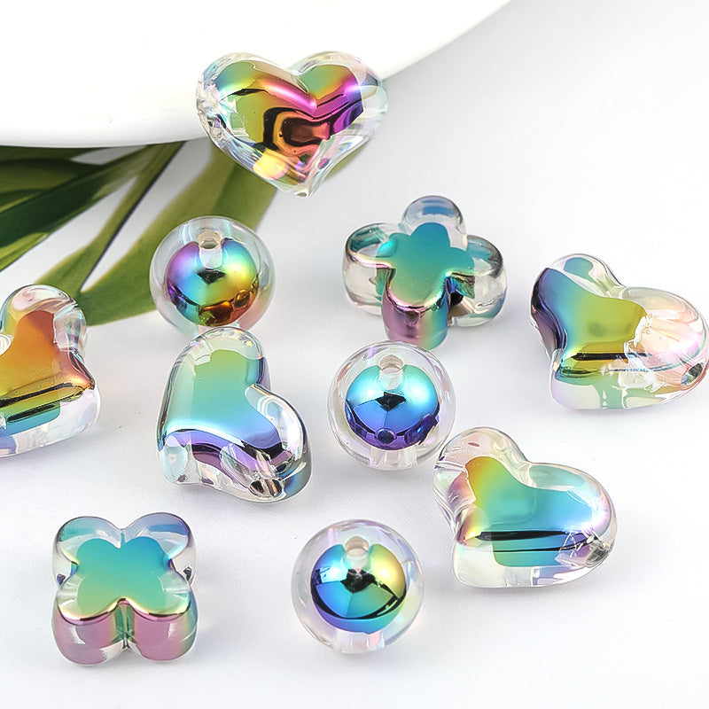 UV Heart Clover Circle Acrylic Beads 14-15.5x21mm Iridescent 30pcs 5