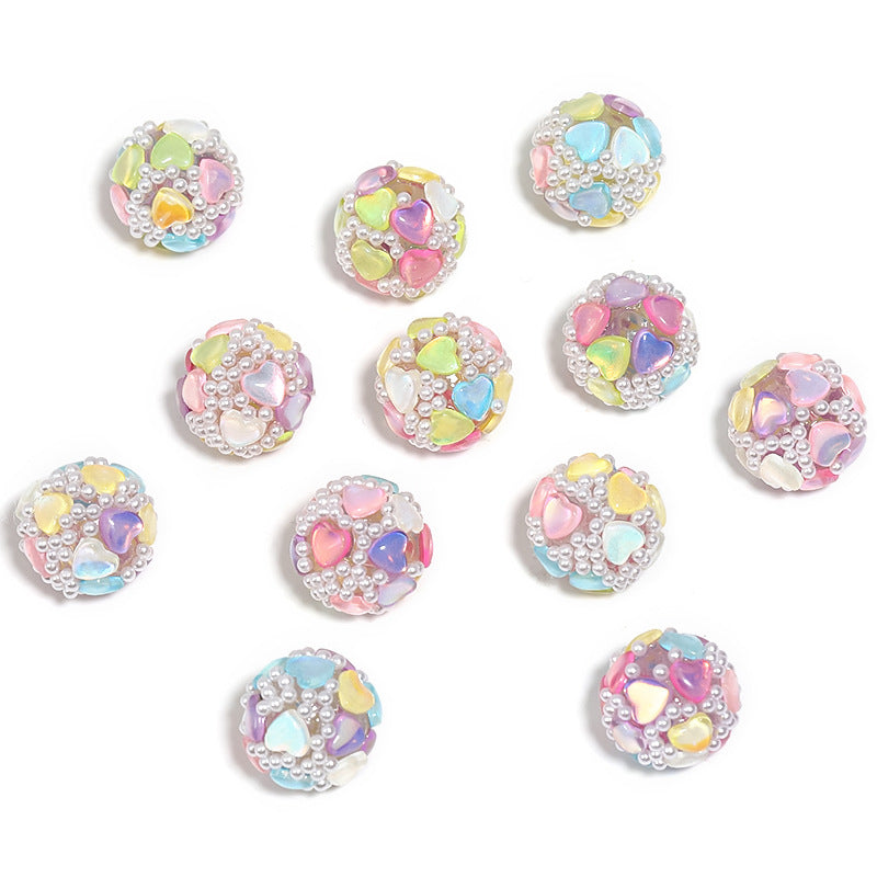 Embellished Bubblegum Beads 18mm Tiny Heart Pearl Finish Pastel 10pcs 5