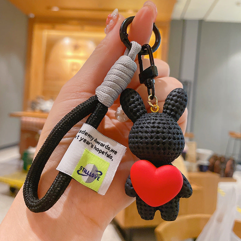 Resin Bunny Keychain Cartoon Heart Shaped Vibrant Colors 6