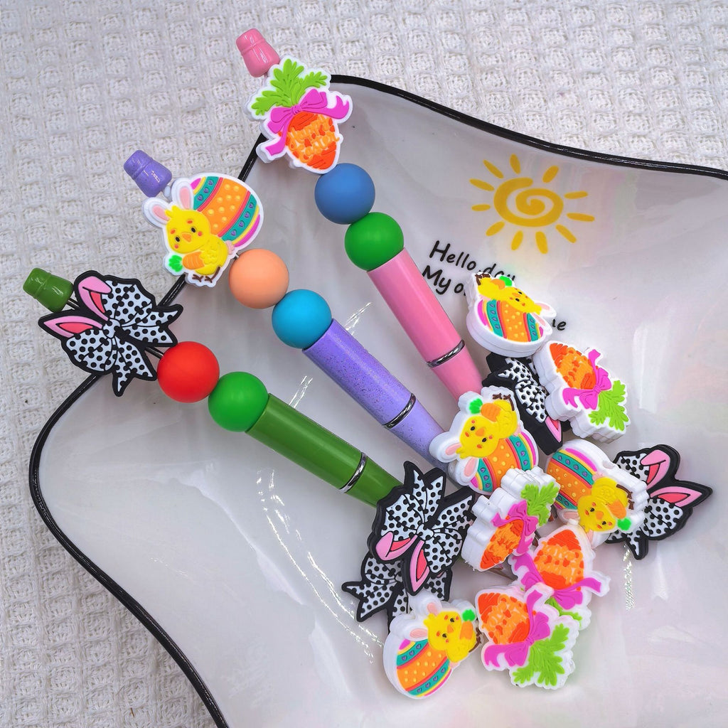 Silicone Focal Beads Easter Carrot Bunny Ear Bow 20pcs 3