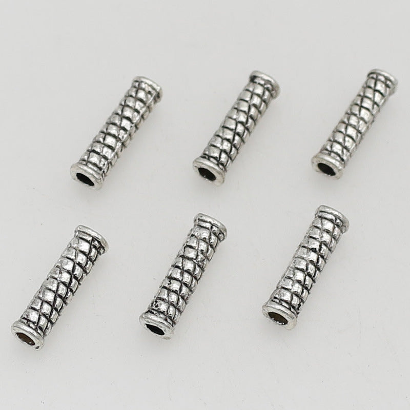 Tube Metal Beads 14mm Tibetan Silver Tone Cabled Pattern 1pc