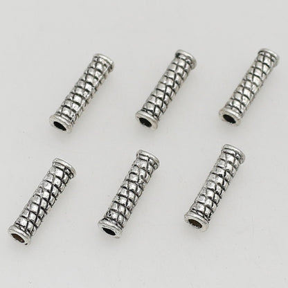 Tube Metal Beads 14mm Tibetan Silver Tone Cabled Pattern 1pc