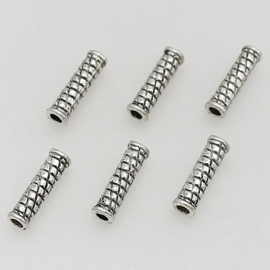 Tube Metal Beads 14mm Tibetan Silver Tone Cabled Pattern 1pc