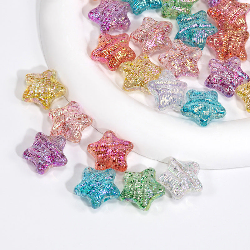Glitter Wrinkle Star Acrylic Beads 19mm Colorful Mixed 20pcs