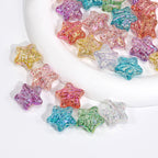 Glitter Wrinkle Star Acrylic Beads 19mm Colorful Mixed 20pcs