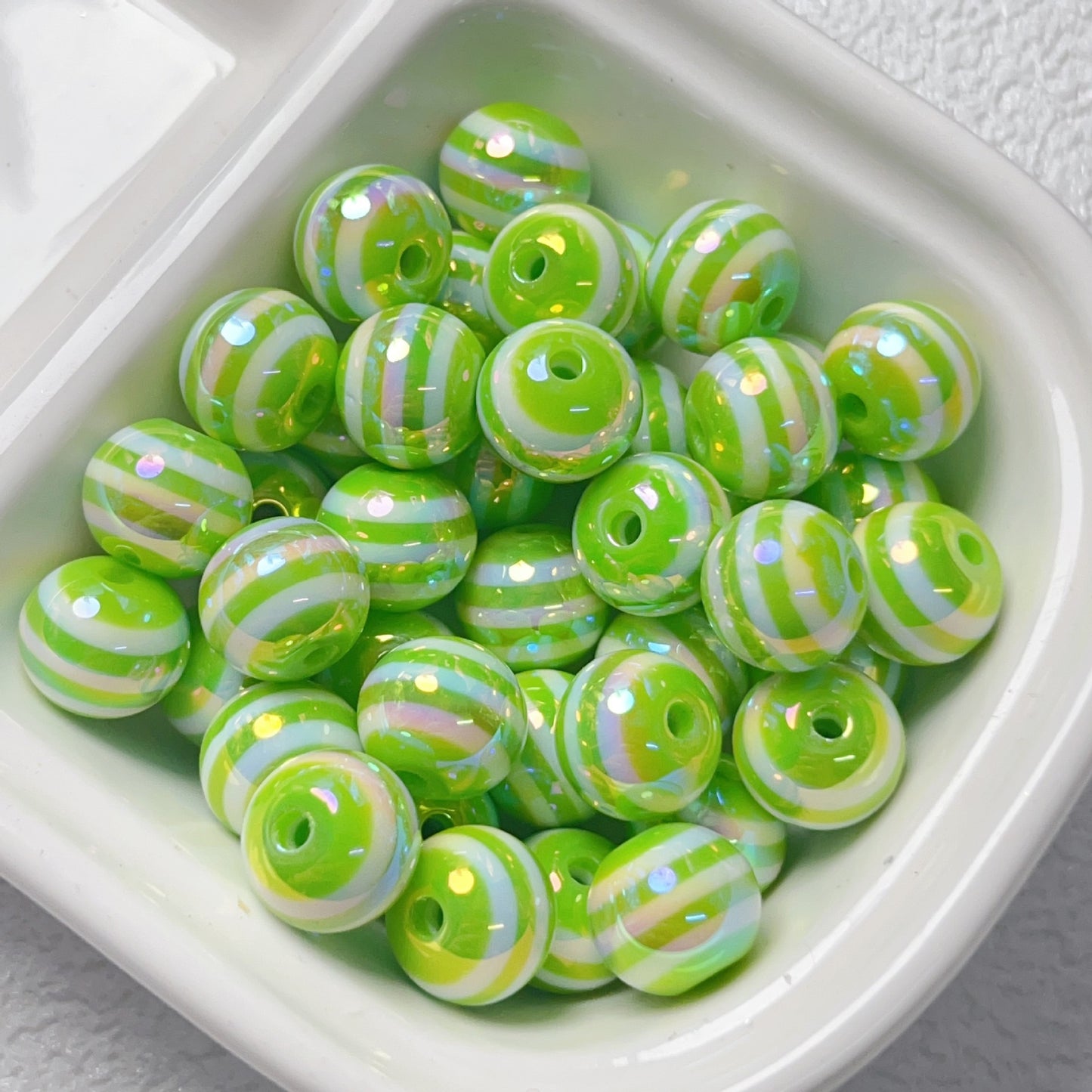 UV Plating Striped Resin Beads 11mm Glossy Round 20pcs 15