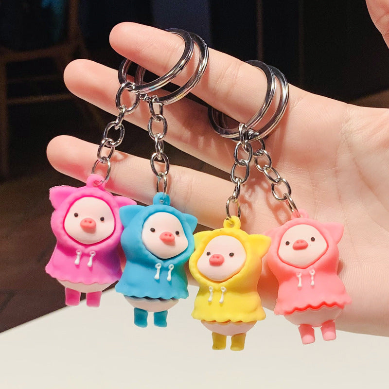 Cartoon Silicone Pig Keychain Cute Animal Charm in Bright Colors