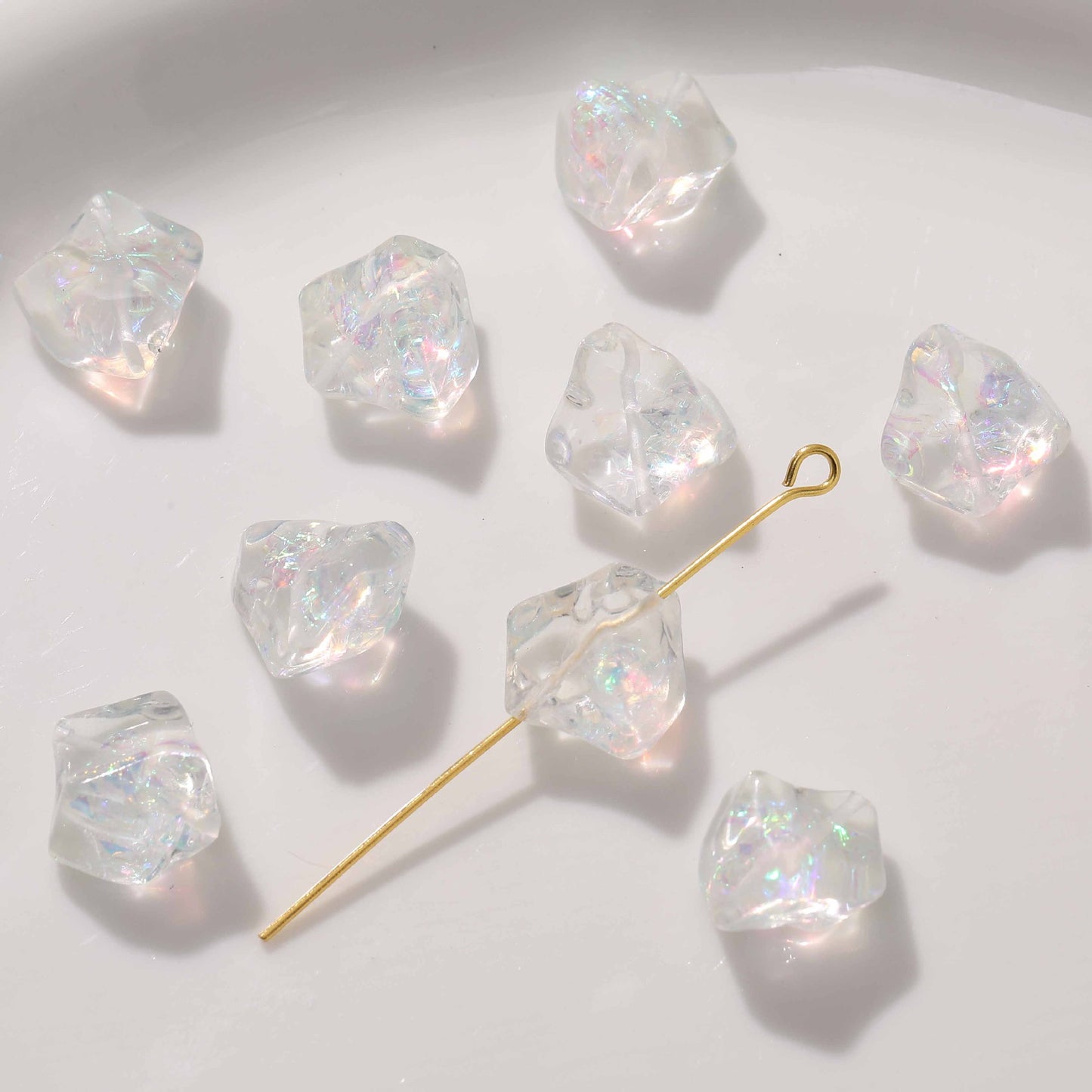 UV Plating Irregular Ice Cube Acrylic Beads 14mm Pink 10pcs 13