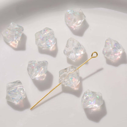 UV Plating Irregular Ice Cube Acrylic Beads 14mm Pink 10pcs 13