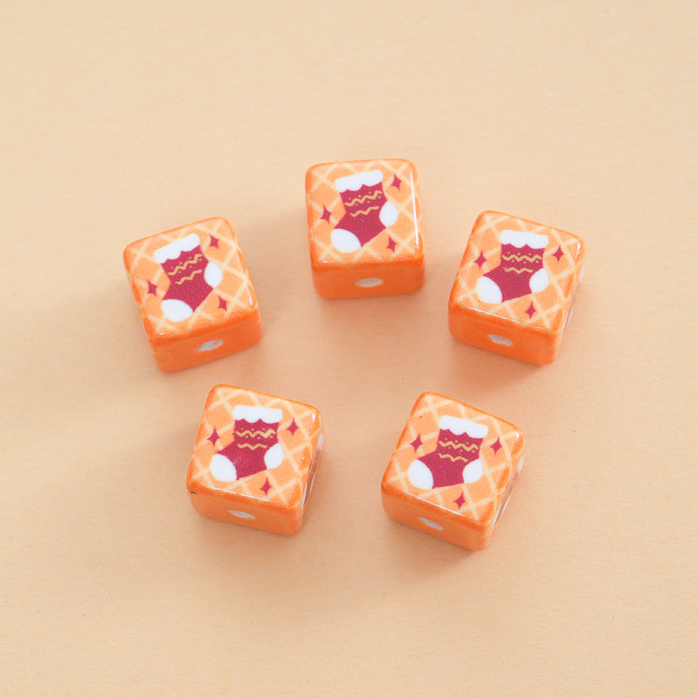 Baking Painted Christmas Square Acrylic Beads 15mm 10pcs 9