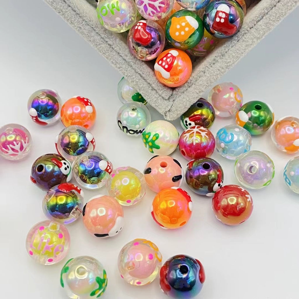 Hand Painted Snowman Acrylic Beads 16mm Glossy Plated 2pcs 3