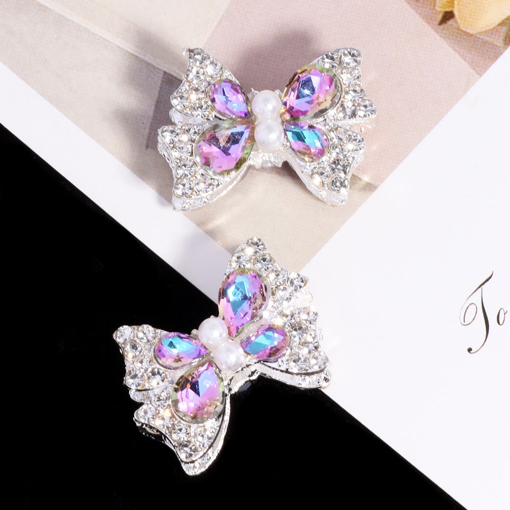 Bow Rhinestone Beads 25mm Paved Alloy Pastel Colors 6pcs 8