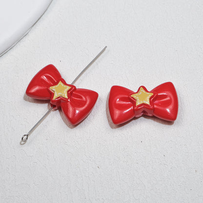 Painted Star Bow Acrylic Beads 28mm Glossy Mixed Colors 30pcs 13