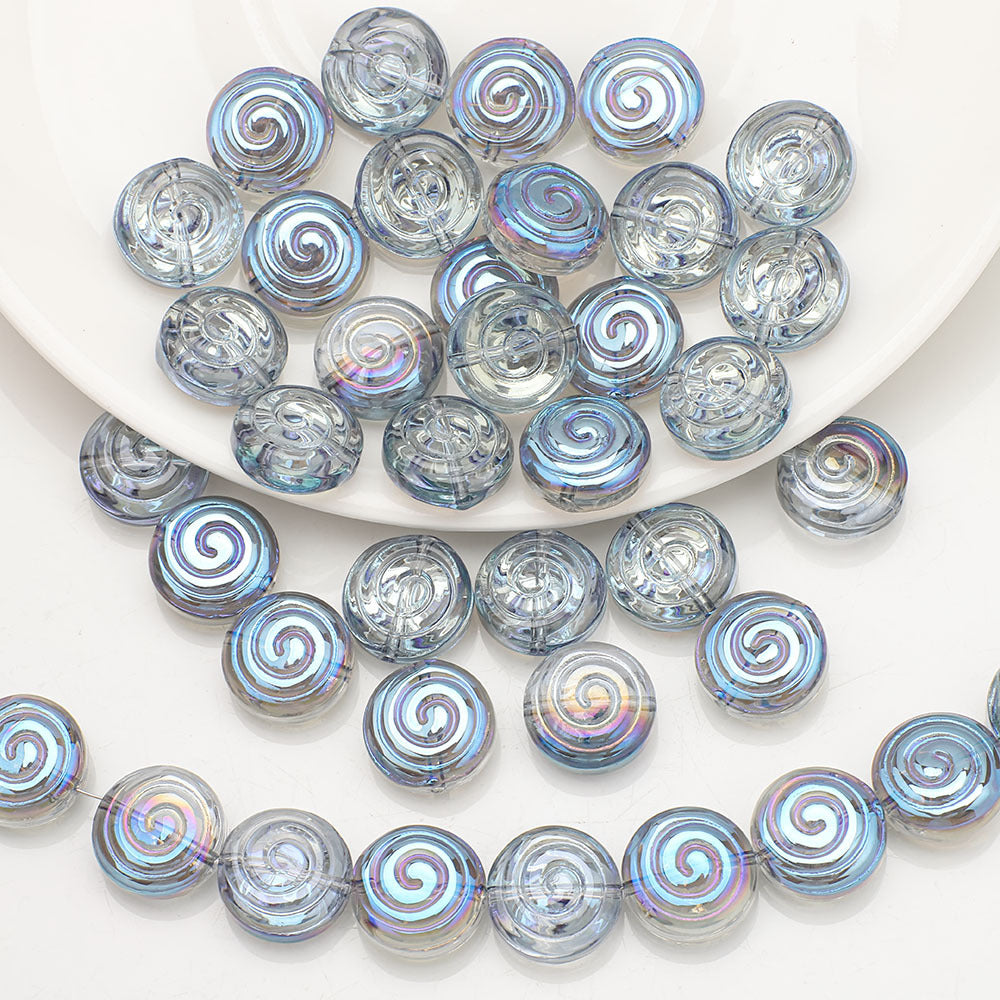Electroplated Flat Spiral Glass Beads 12mm Metallic Iridescent 30pcs 14