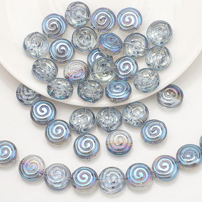 Electroplated Flat Spiral Glass Beads 12mm Metallic Iridescent 30pcs 14