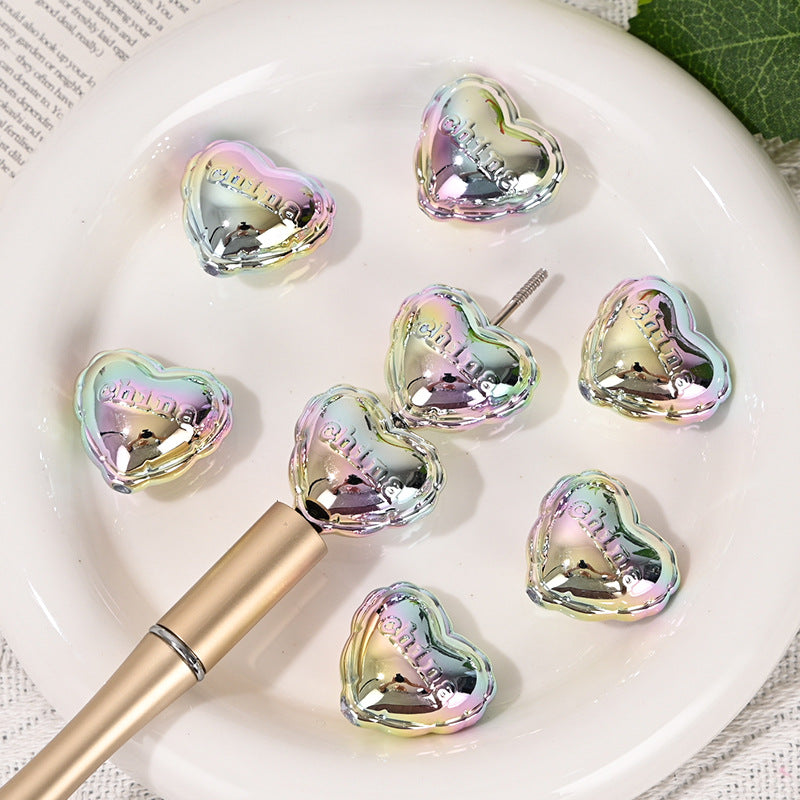 UV Plating Balloon Heart Acrylic Beads 25mm Silver 10pcs