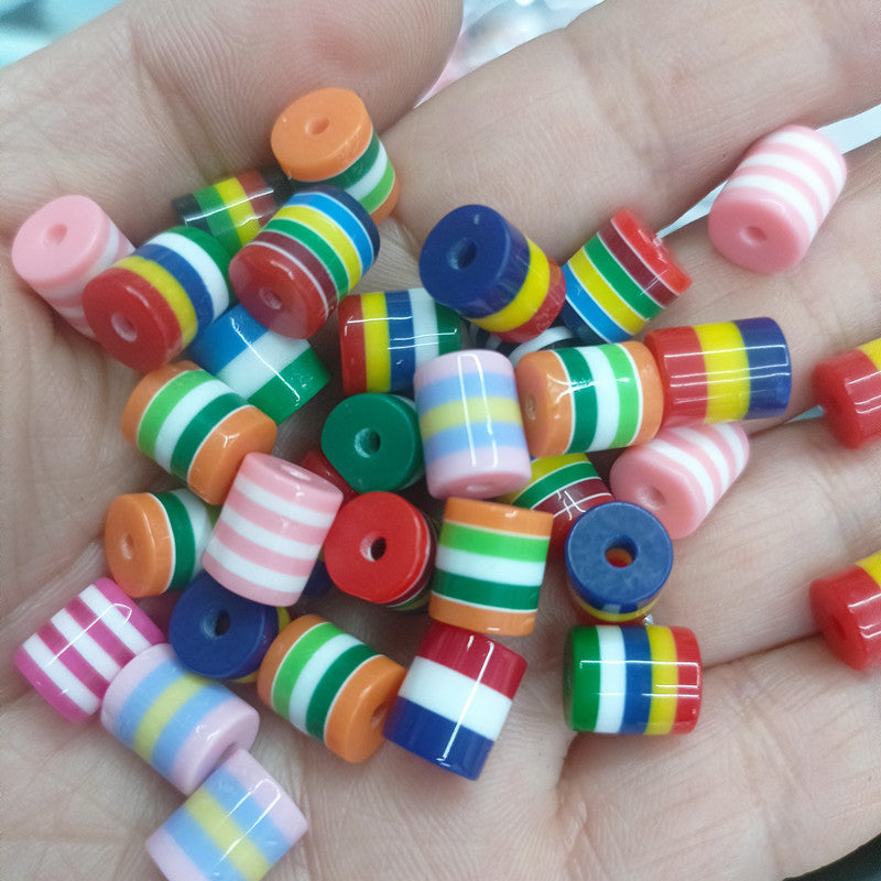 Striped Cylinder Cube Resin Beads 8-10mm Glossy Rainbow Colors 200pcs