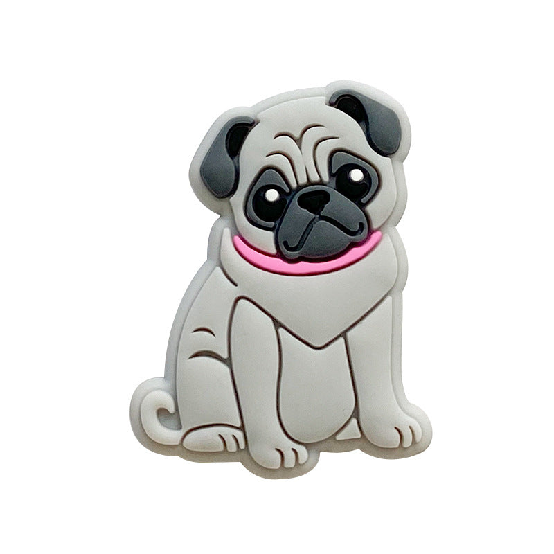 Silicone Focal Beads Pug Dog Sitting Pose with Pink Collar 20pcs 4
