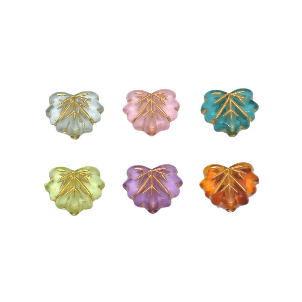 Clear Leaf Acrylic Beads 13mm Gild Embellished 100pcs 5