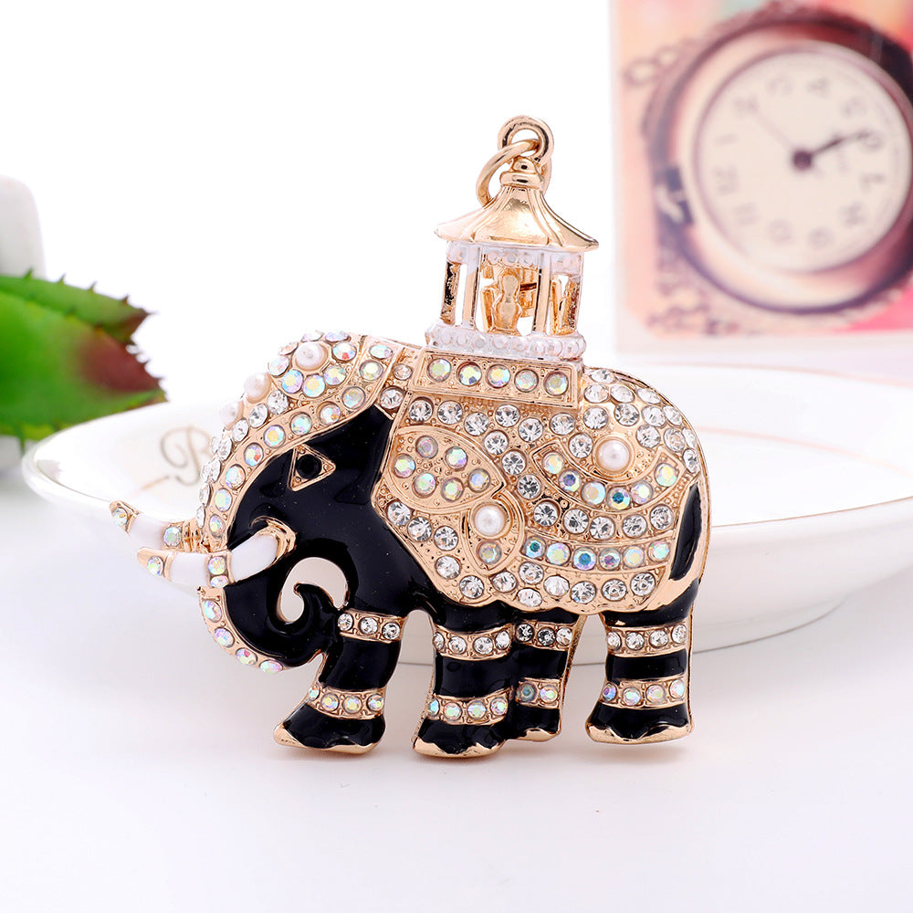 Alloy Rhinestone Elephant Keychain Metal Animal Charm with Lantern Detail 6