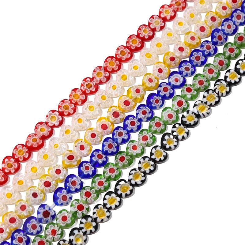 Millefiori Flower Glass Beads 8mm Colored Heart Shape 20pcs 17