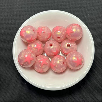 Gilded Silk Texture Star Pattern Acrylic Beads 16mm Mixed Colors 100pcs 3