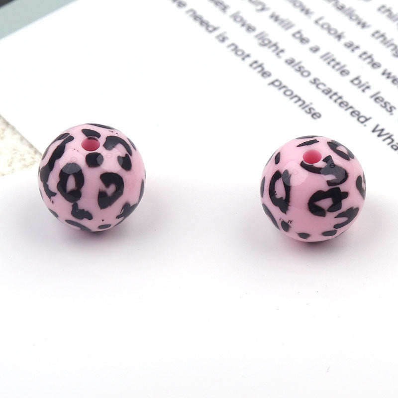 UV Plating Round Acrylic Beads 16mm Candy Colored Leopard Print 20pcs 8