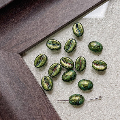 Vintage Czech Coffee Bean Lampwork Glass Beads 8x11mm 10pcs 23