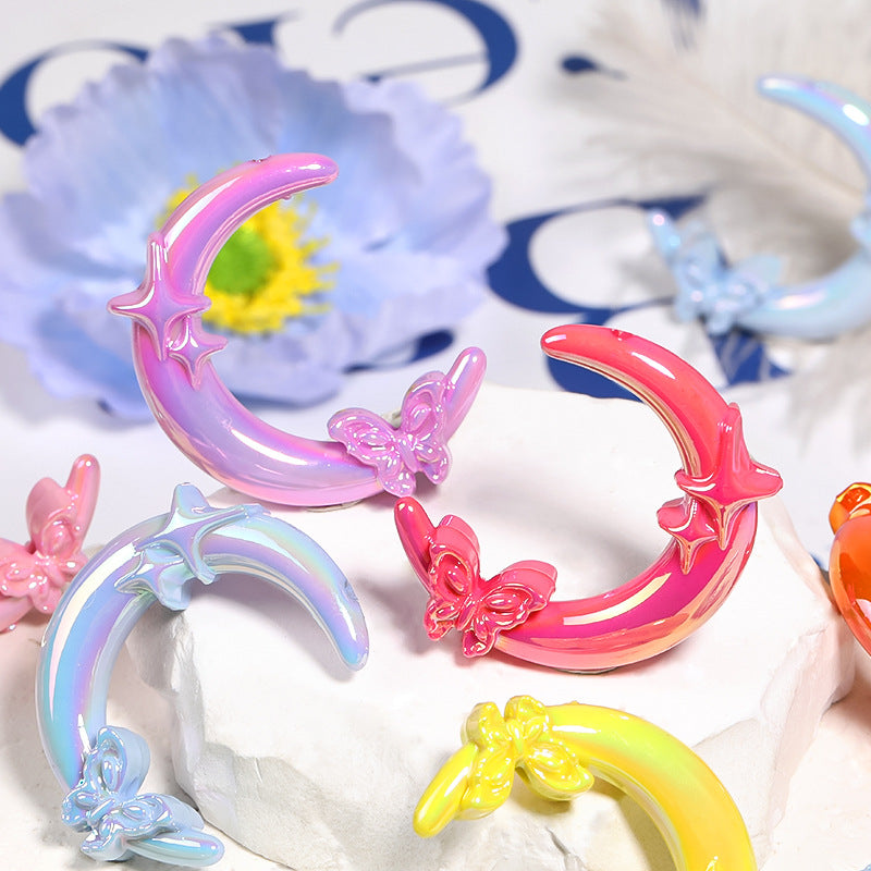 Plating Butterfly Crescent Moon Acrylic Beads 39*42mm UV Mixed 50pcs