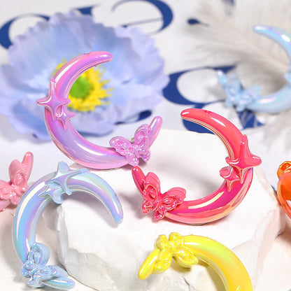 Plating Butterfly Crescent Moon Acrylic Beads 39*42mm UV Mixed 50pcs