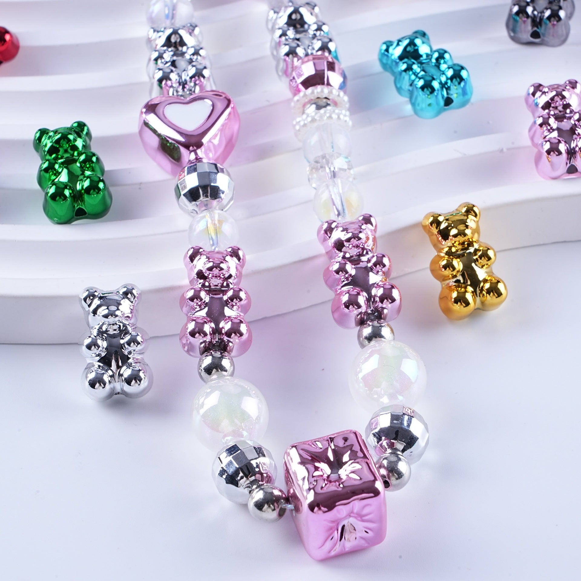 Plating Teddy Bear Acrylic Beads 18mm Metallic Colored 100pcs 4