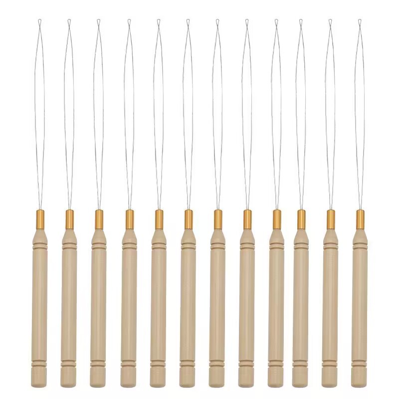 Jewelry Needle Hook Tools Wood Handle Fine Metal Loops 8pcs 14cm