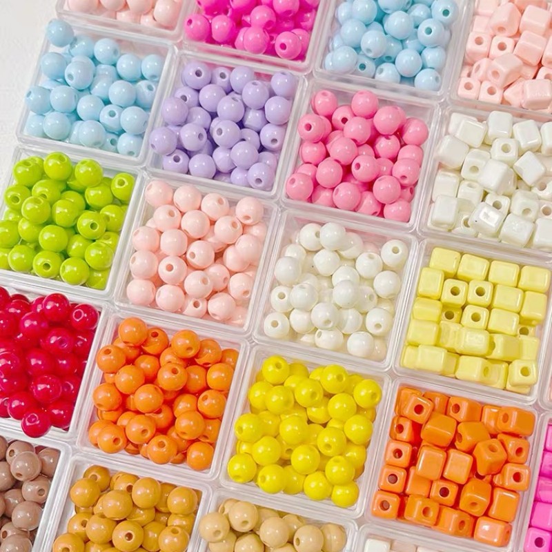 Painted Square Acrylic Beads 6mm 5mm Macaron Color Baking 30pcs