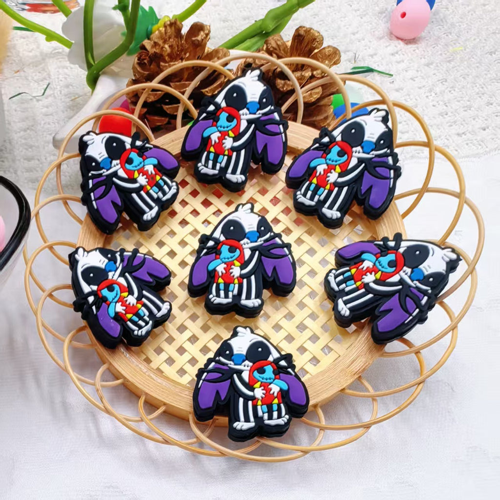 Silicone Focal Beads Purple Stitch Zebra Pattern 20pcs 2