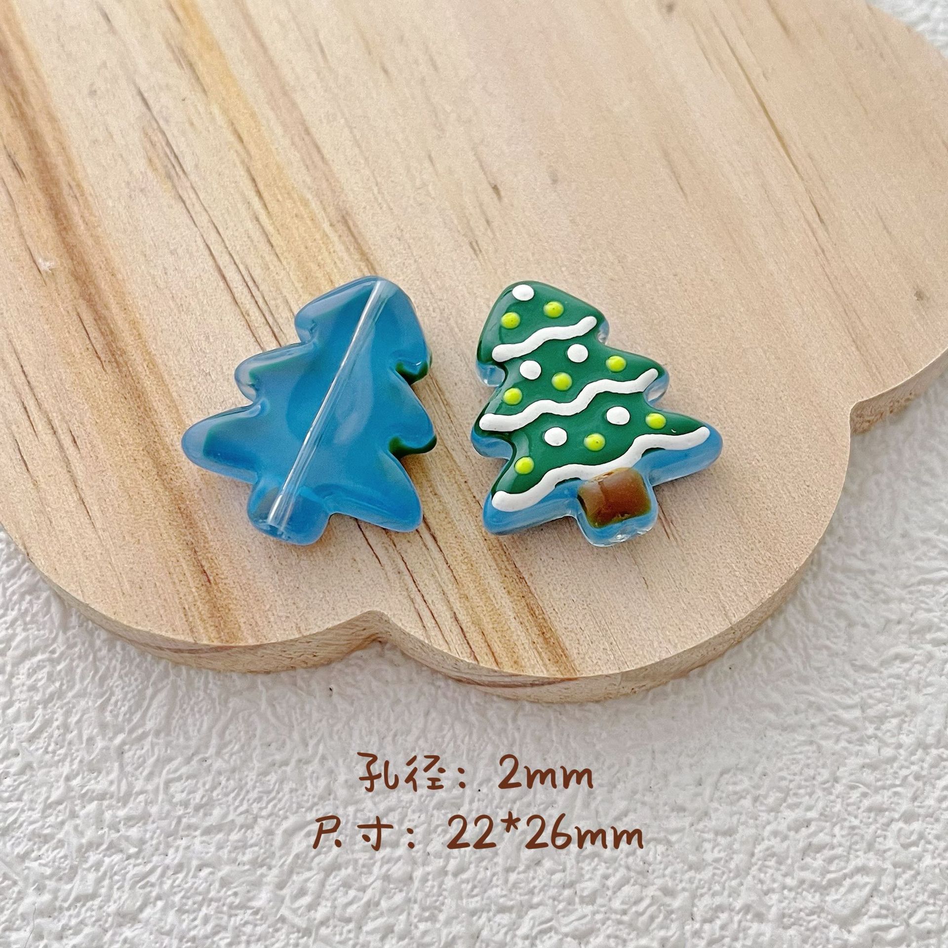 Hand Painted Christmas Tree Glass Beads 26mm Cartoon Pattern 1pc 11