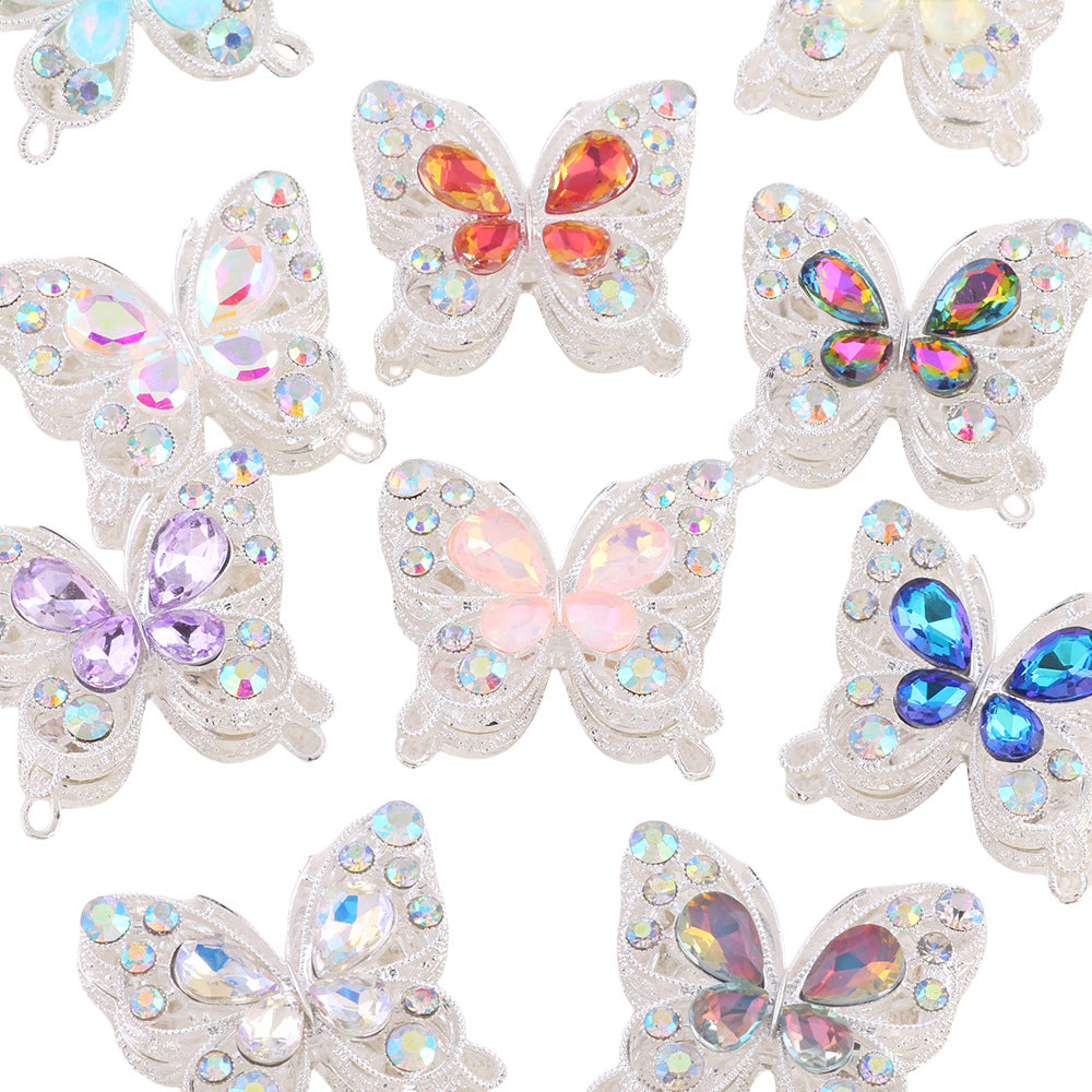 Double Sided Butterfly Rhinestone Beads 34mm Iridescent Alloy 2pcs 5