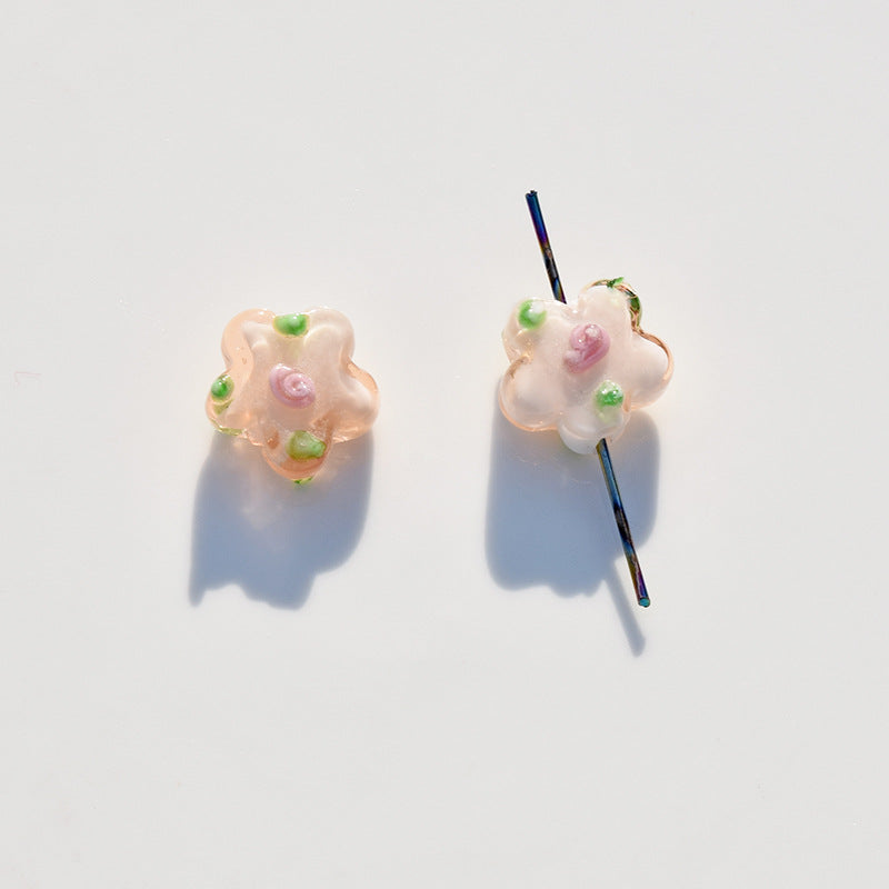 Lampwork Glass Beads Five Petal Flower Handmade Vintage 16mm 10pcs 4